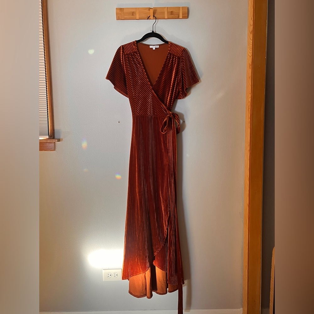 Baltic Born Cinnamon Ribbed Velvet Wrap Dress